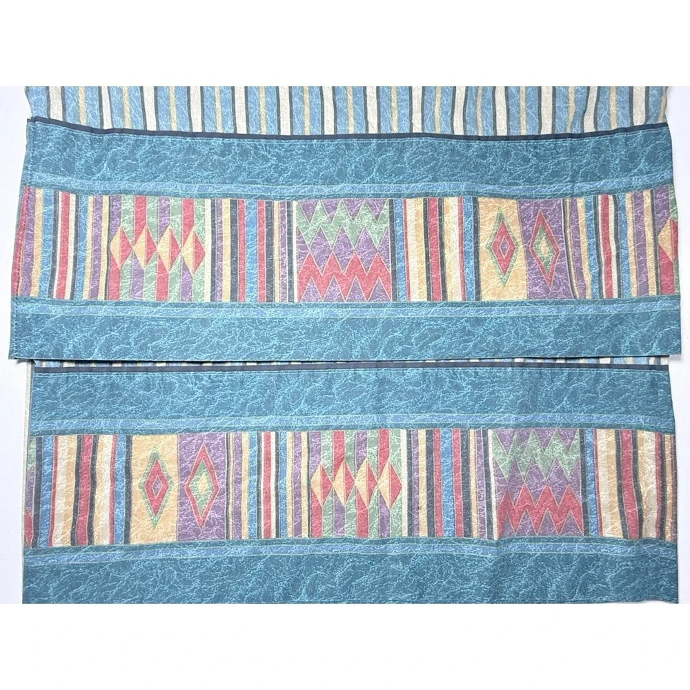 JCPenney Sheet Set Southwestern KING Vtg Teal Marble Stripes Geometric Tribal